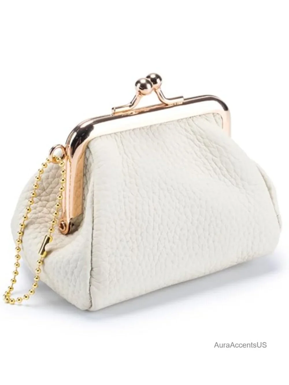 Genuine Leather Coin Purse for Women, Vintage Kiss Lock Change Bag Pouch, Small